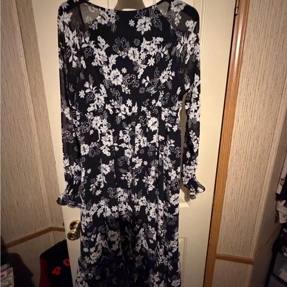 Isabel Maternity Black and White Floral Long Sleeve Dress